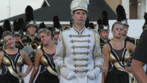 Senior Allison Selley leads the marching band, 2016